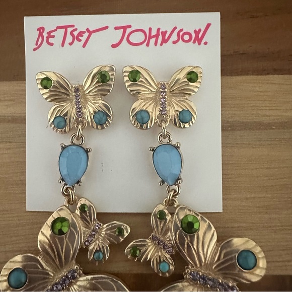 Betsey Johnson Women's Butterfly Linear Earrings Multi One Size - Picture 3 of 5